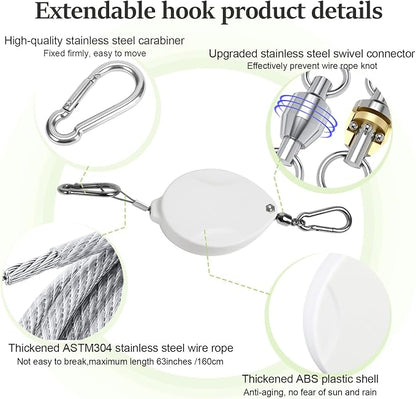 3Pcs Retractable Plant Hanger, Heavy Duty, Quick Auto Lock, Adjustable Hook - Image 4