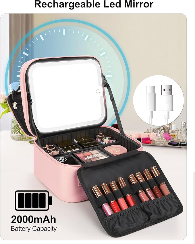 Relavel Makeup Bag with LED Mirror, Small Travel Makeup Case with Rechargeable - Image 6