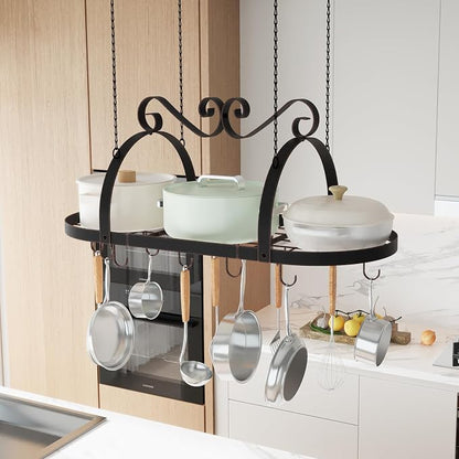 Hanging Pot Rack Ceiling Mount, Oval Pot and Pan Storage Rack, Decorative - Image 4