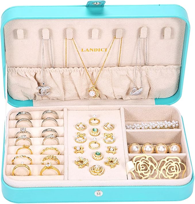 LANDICI Small Jewelry Box for Women Girls, PU Leather Travel Jewelry Organizer - Image 5