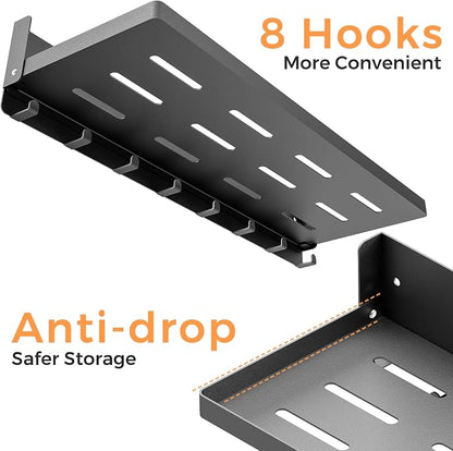 Folding Shelf with Hooks Wall Mount, Laundry Room Metal Shelves, Fold Up 90° - Image 4