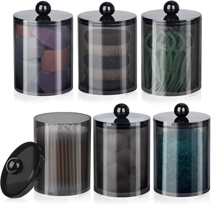 6 Pack Qtip Holder, Canister Apothecary Jar Set, Bathroom Jars by XIPENGKEJI