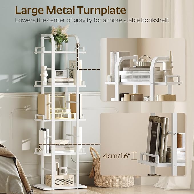YATINEY 5 Tier Rotating Bookshelf, Freestanding Corner Bookshelf, 360 Spinning - Image 7