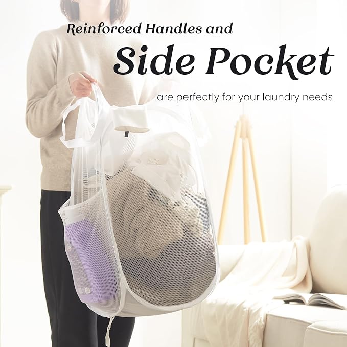 TECHMILLY Collapsible Mesh Pop Up Laundry Hamper - Image 3