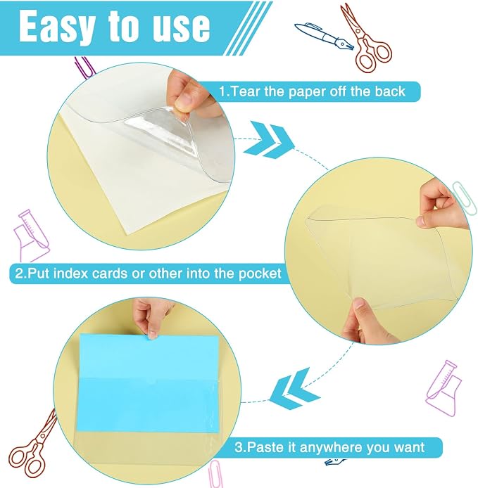 Outus 200 Pack 5 x 8.4 Inch Self Adhesive Label Pockets Bulk Plastic Labels - Image 7