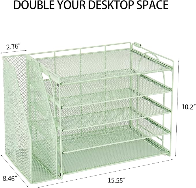 AUPSEN Green Desk Accessories Organizer, 5-Tier Letter Tray Paper Organizer - Image 7