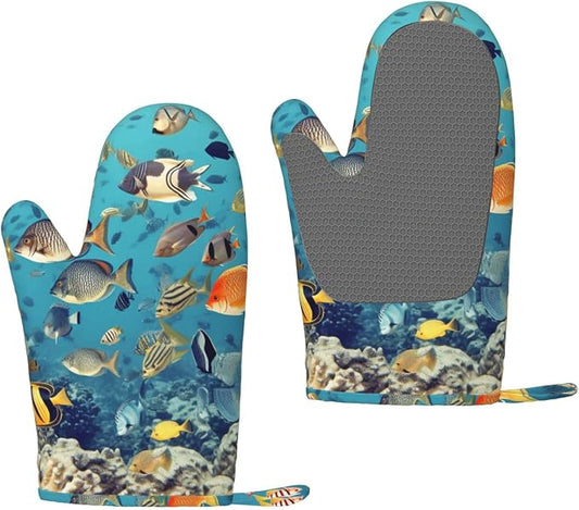 Sea Fishes Print Oven Mitts Set of 2, Heat Resistant Silicone Oven Mittens by Unknown