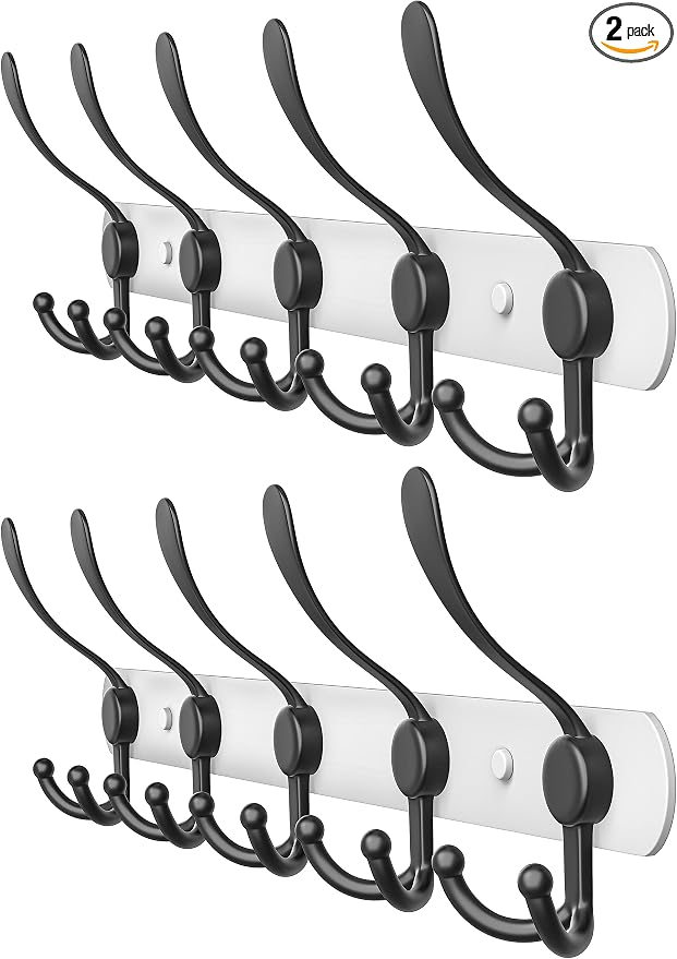Coat Rack Wall Mount with 5 Tri Hooks, Stainless Steel 16 Inch – White & Black by SAYONEYES