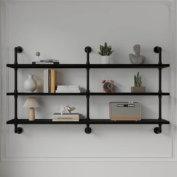 HDDFER Industrial Pipe Shelving Rustic Black Pipe Wall Shelves Industrial - Image 6