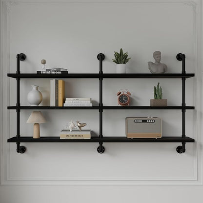 HDDFER Industrial Pipe Shelving Rustic Black Pipe Wall Shelves Industrial - Image 6