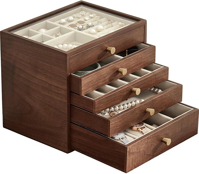 Black Walnut Wooden Jewelry Box Women large 5 Layer Drawer Wood Organizer Box - Image 8