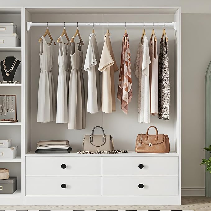White Closet Rods For Hanging Clothes, 41-126 In heavy duty tension rod | - Image 2