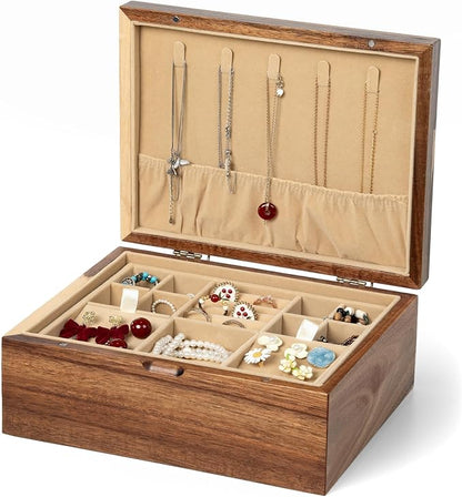 Acacia Wood Jewelry Box Organizers, Wooden Jewellery Organizer by DANFOXER