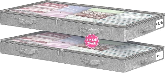3-Inch High Under Bed Storage Containers, Low Profile Underbed Bins, NO RIGID by Boailydi