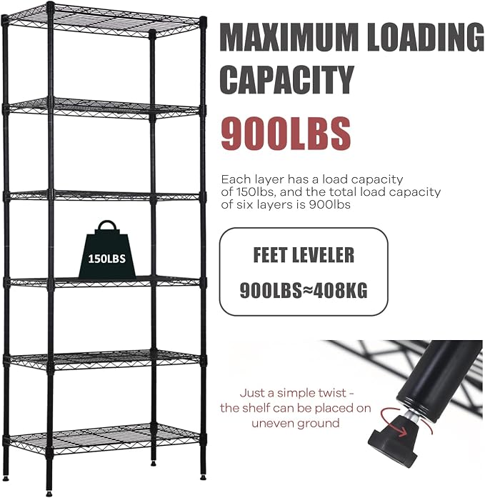 NChanmar 6-Tier Wire Shelving Unit Storage Shelves Metal Shelves 60"x23"x13" - Image 3