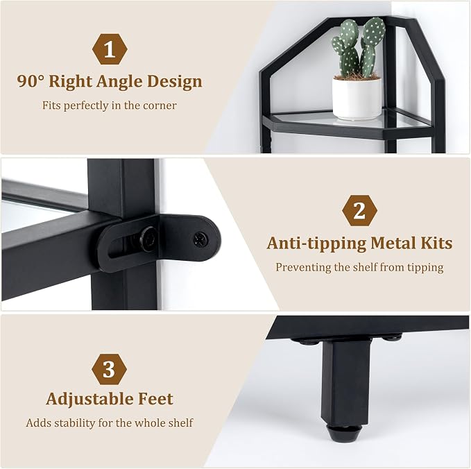 5-Tier Corner Shelf Stand, Bathroom Storage Rack Shelf, Plant Rack, Tempered - Image 4