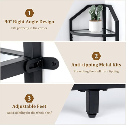 5-Tier Corner Shelf Stand, Bathroom Storage Rack Shelf, Plant Rack, Tempered - Image 4