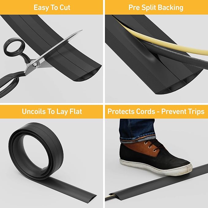 D-Line 6ft Floor Cord Cover, Cable Protector, Hide Extension Cords, Protect - Image 2
