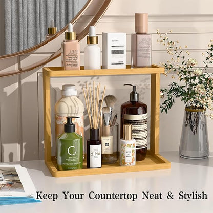 PEKER Bamboo Bathroom Organizer Countertop – Small Vanity Storage Shelf - Image 3