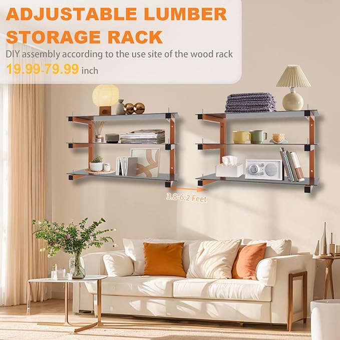 4 Pack Wall-Mounted Lumber Rack, Heavy Duty Wood Storage Racks, 6-Level System - Image 4