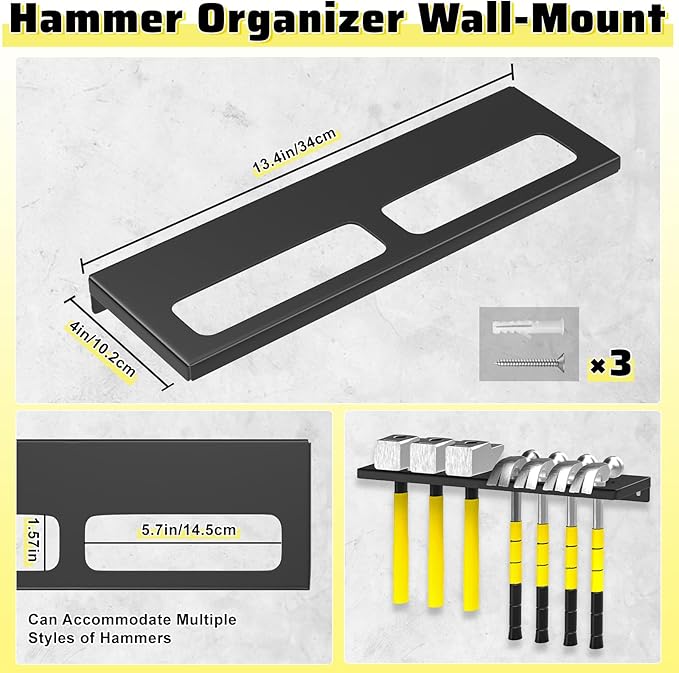 Wall Mount Screwdriver Organizer, Pliers Holder, Hammer Rack, Metal Storage - Image 2