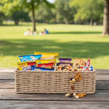 Paper Rope Woven Snack Organizer Basket, 4 Compartment Countertop Storage Bin - Image 6