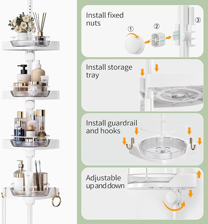 akinbas 360° Rotating Shower Caddy Tension Pole - Image 5