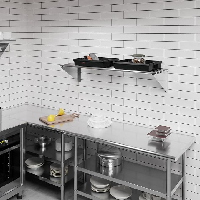AmGood 14 in. x 48 in. NSF Stainless Steel Tubular Wall Shelf | Heavy-Duty - Image 2