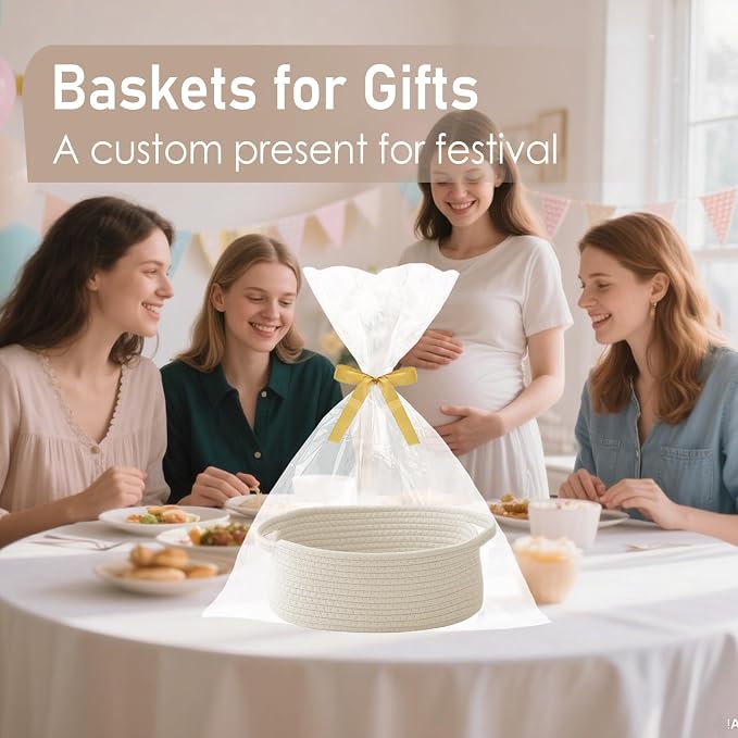 JMvicyroam Small Woven Basket, Empty Gift Basket, Cotton Rope, Includes Ribbon - Image 4