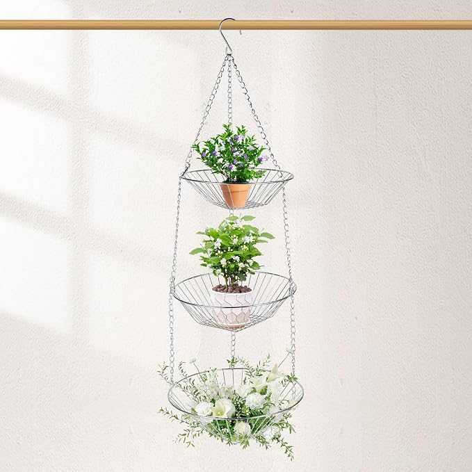 3-Tier Kitchen Wire Storage Basket Hanging Fruit Storage 2 Pack - Image 4