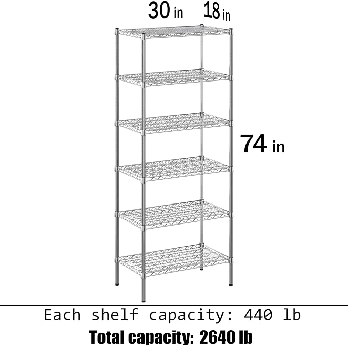 18" Deep x 30" Wide x 74" Height Wire Shelving Kit | 6-Tier | NSF Commercial - Image 3