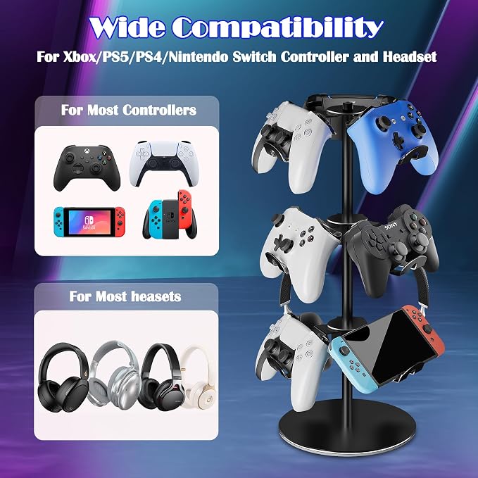 Controller Holder Stand 3 Tiers, Rotatable Gaming Headset Stand Compatible - Image 2