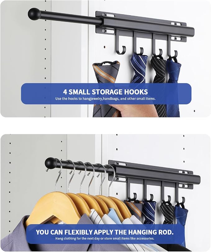 BaiNong Valet Rod for Closets Pull Out 12" Black - Image 3