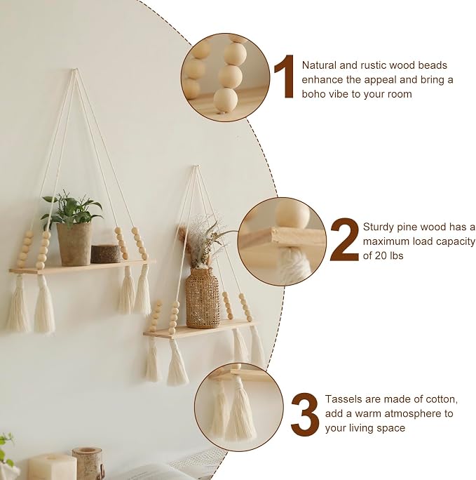 Artilady 2 Pack Wooden Wall Hanging Shelves - Image 4