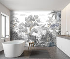 -Tropical Rainforest Botanical Grey Jungle Forest Fabric Wallpaper Living Room Palm Leaf Plant Bedroom Bathroom Wall Mural- 91"x65"（ not Peel and Stick）
