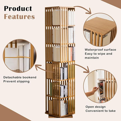 Bamboo 360° Rotating Bookshelf, 6-Tier Corner Bookcase Tower - Image 5