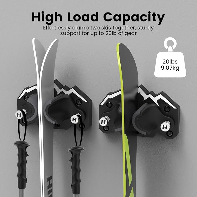 Hikeen Ski & Snowboard Wall Mount, Fits Any Ski or Snowboard, Ski Wall Rack - Image 4