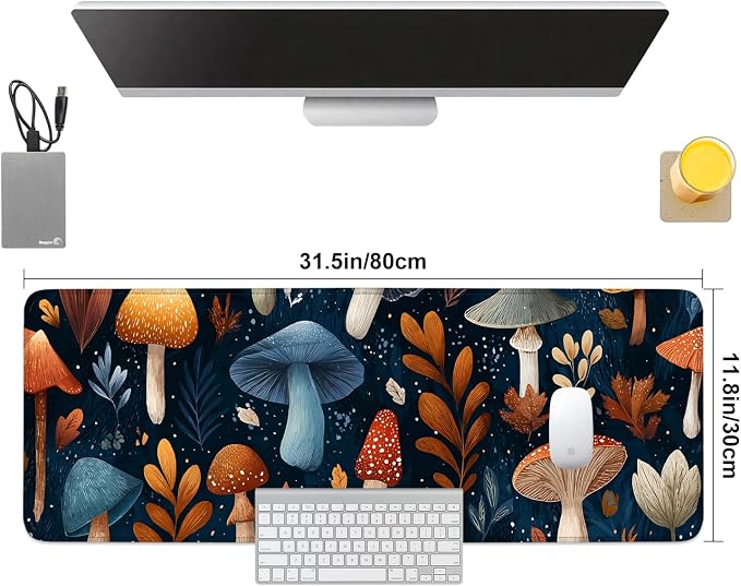 Mushroom Forest Mouse Pad – Large Extended Desk Mat 31.5 x 11.8 in– Autumn - Image 8
