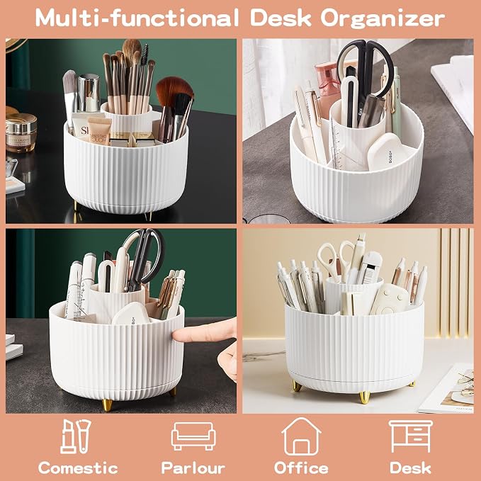 360° Rotating Desktop Women Brush Holder Organizer, Makeup Organizers Countertop - Image 4