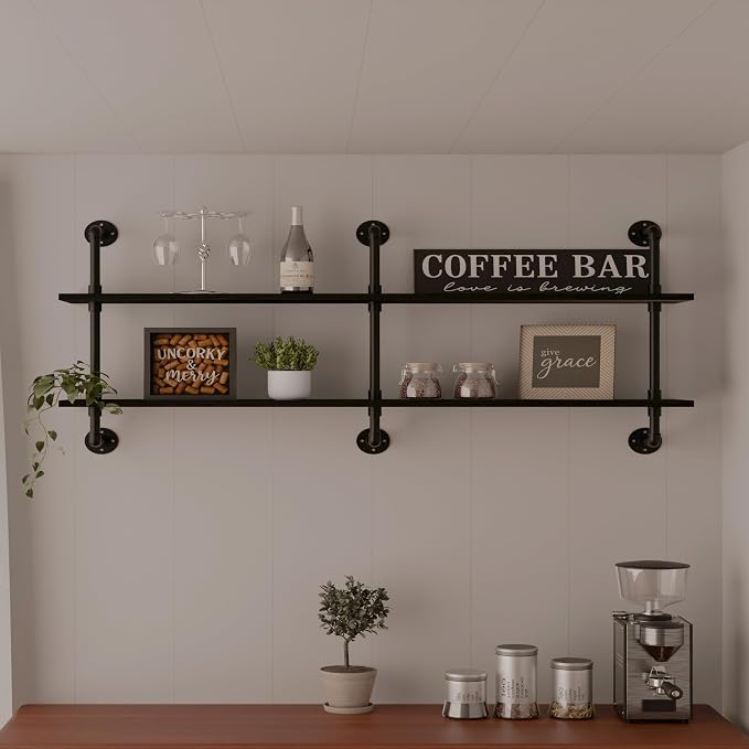 HDDFER Industrial Pipe Shelf Shelving Bookcase, Wall Mounted Rustic Bookshelf by industrialpipeshelving