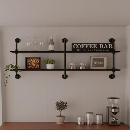 HDDFER Industrial Pipe Shelf Shelving Bookcase, Wall Mounted Rustic Bookshelf by industrialpipeshelving