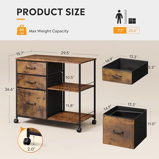 DEVAISE 3 Drawer Mobile File Cabinet - Image 3