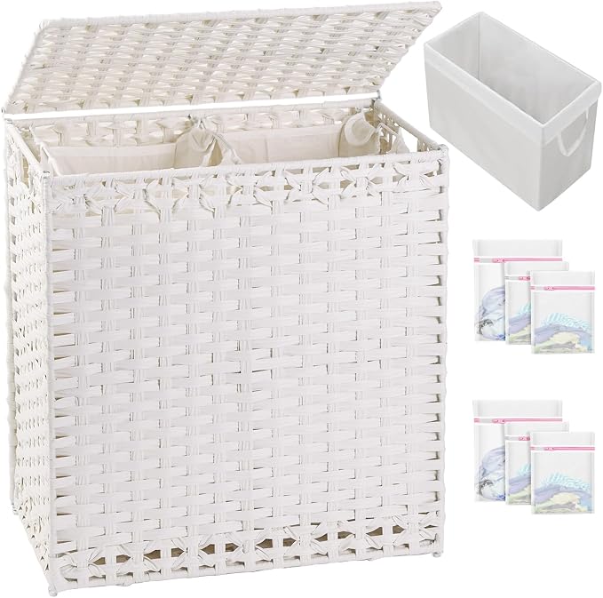 Laundry Hamper with Lid Wicker Laundry Basket 112 L Laundry Hampers Handwoven by SETVSON