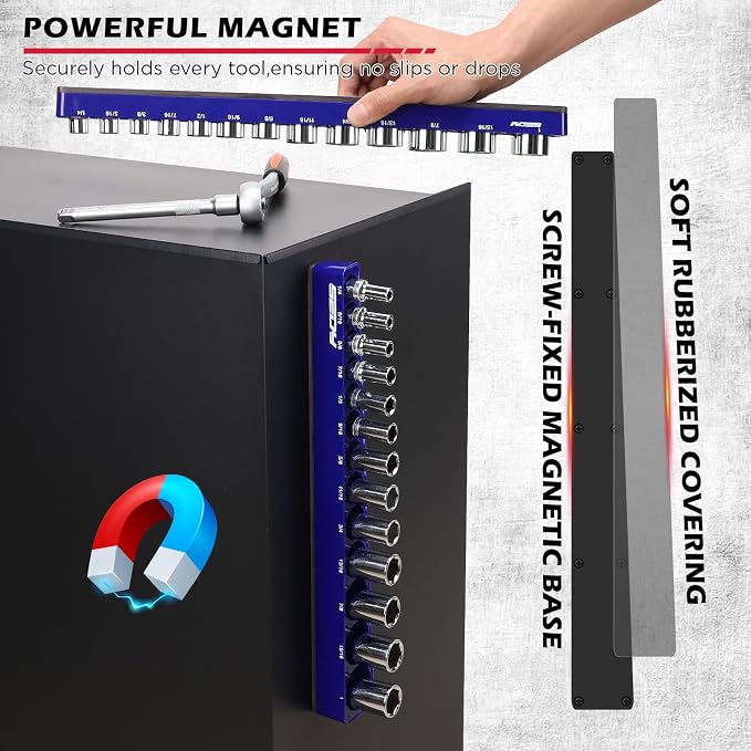 2-Piece 3/8"-Drive SAE Magnetic Socket Organizer Set - Image 4