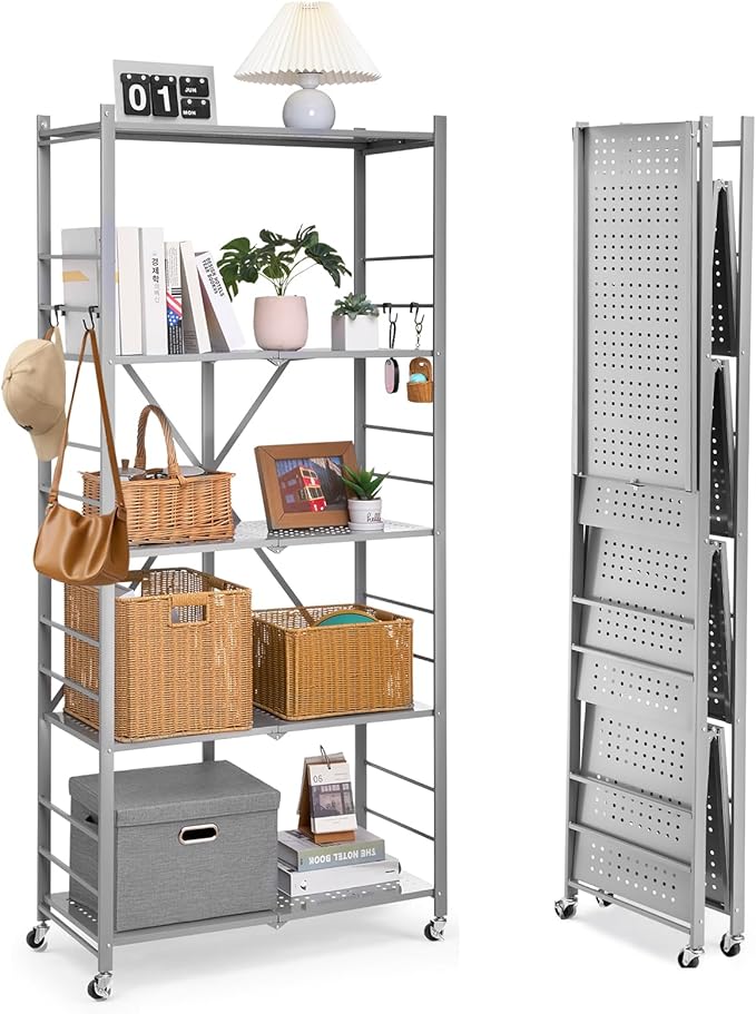 VEVOR 5-Tier Foldable Storage Shelf, 32W x 14D x 72H Inch Folding Metal Rack by VEVOR