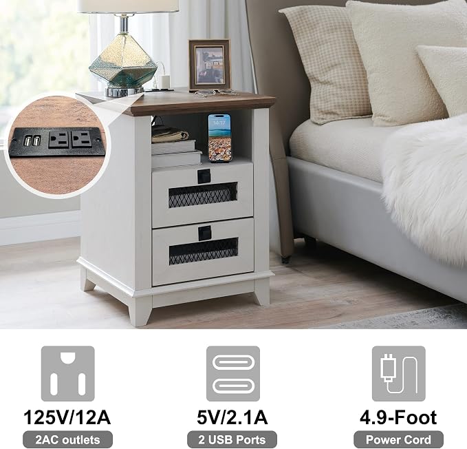 Nightstand with Charging Station, OKD 18'' Industrial & Farmhouse Square End - Image 5