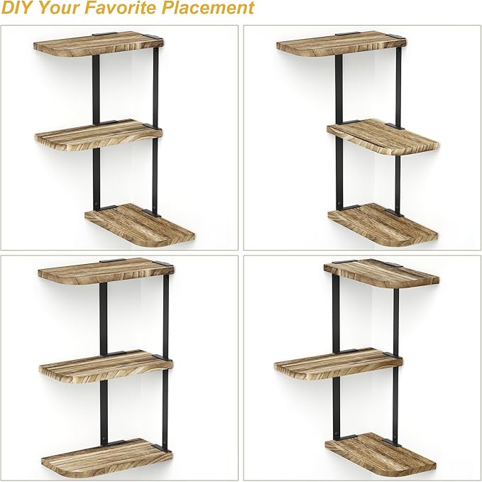 Love-KANKEI Corner Wall Shelf, Solid Wood, Carbonized Black | Easy to Install - Image 4
