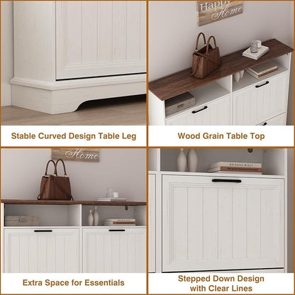 Shoe Storage Cabinet with 4 Flip Drawers, Farmhouse Modern Hidden Shoes Rack - Image 7