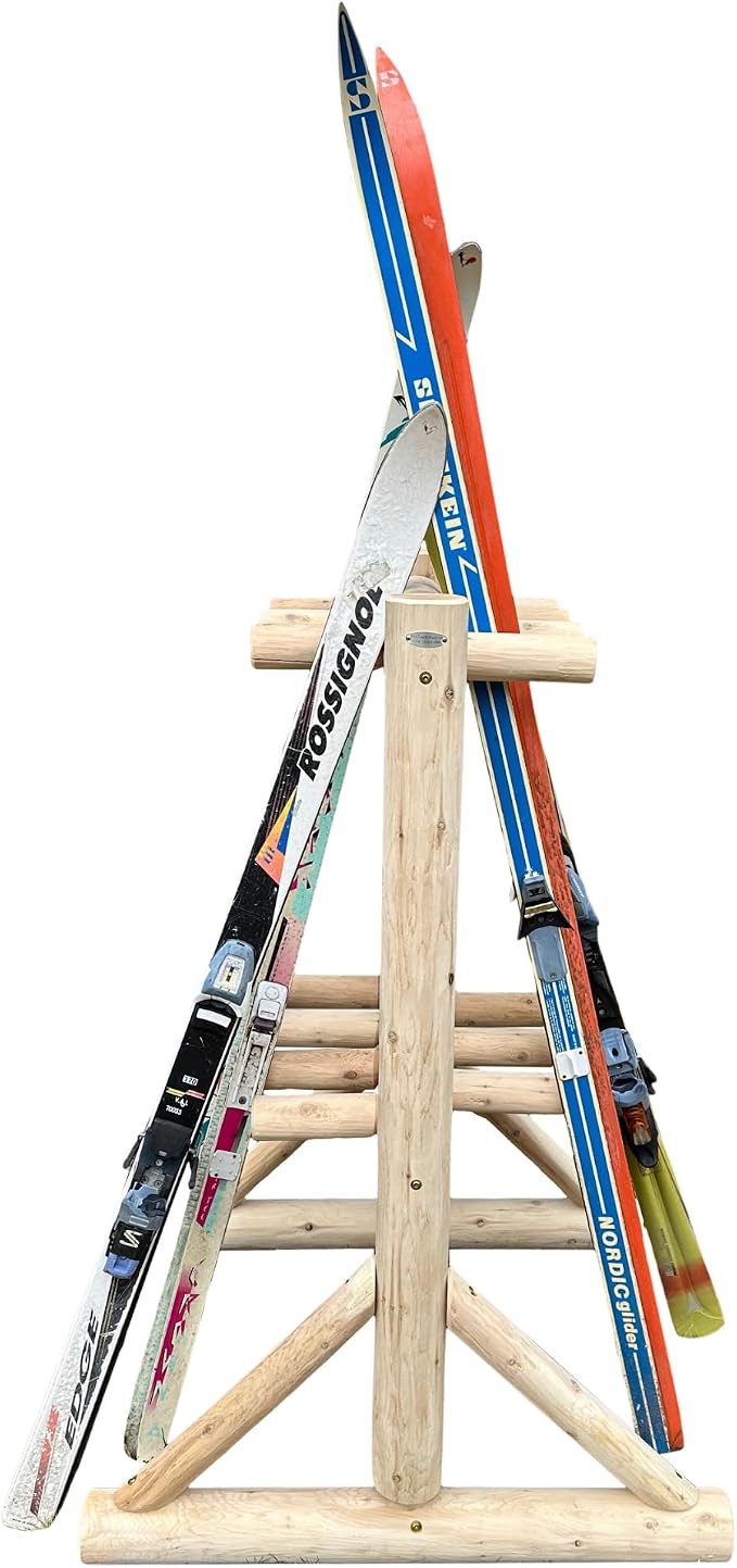 8-Place Freestanding Log Ski Rack Holder, Indoor & Outdoor Snowboard Racks - Image 7