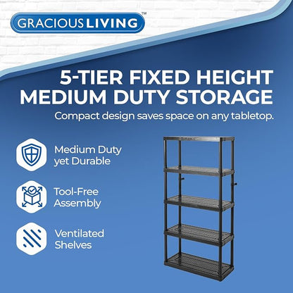 Gracious Living 5 Shelf Fixed Height Ventilated Medium Duty Storage Unit 14 x - Image 4